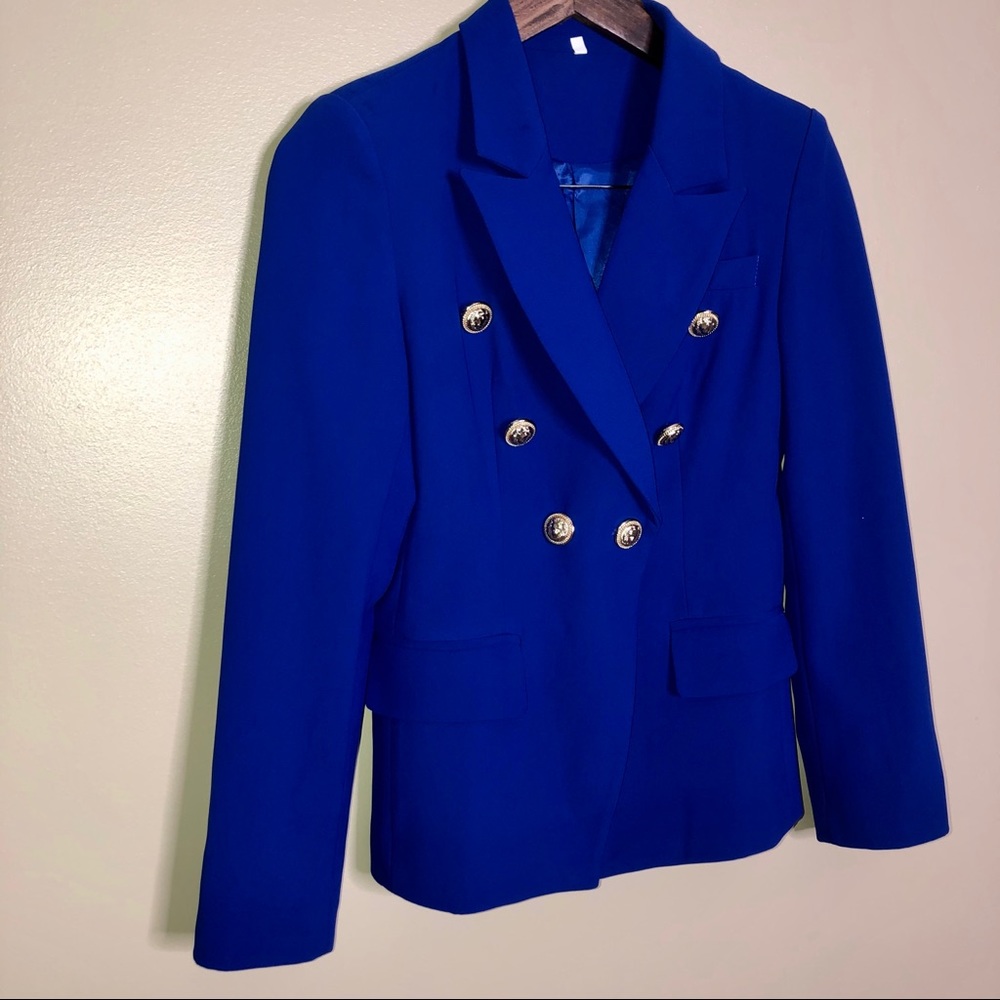 Cobalt Blue and gold Double Breasted Blazer